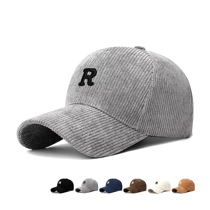 Baseball Cap Structured - Corduroy Baseball Cap with 3D Embroidered