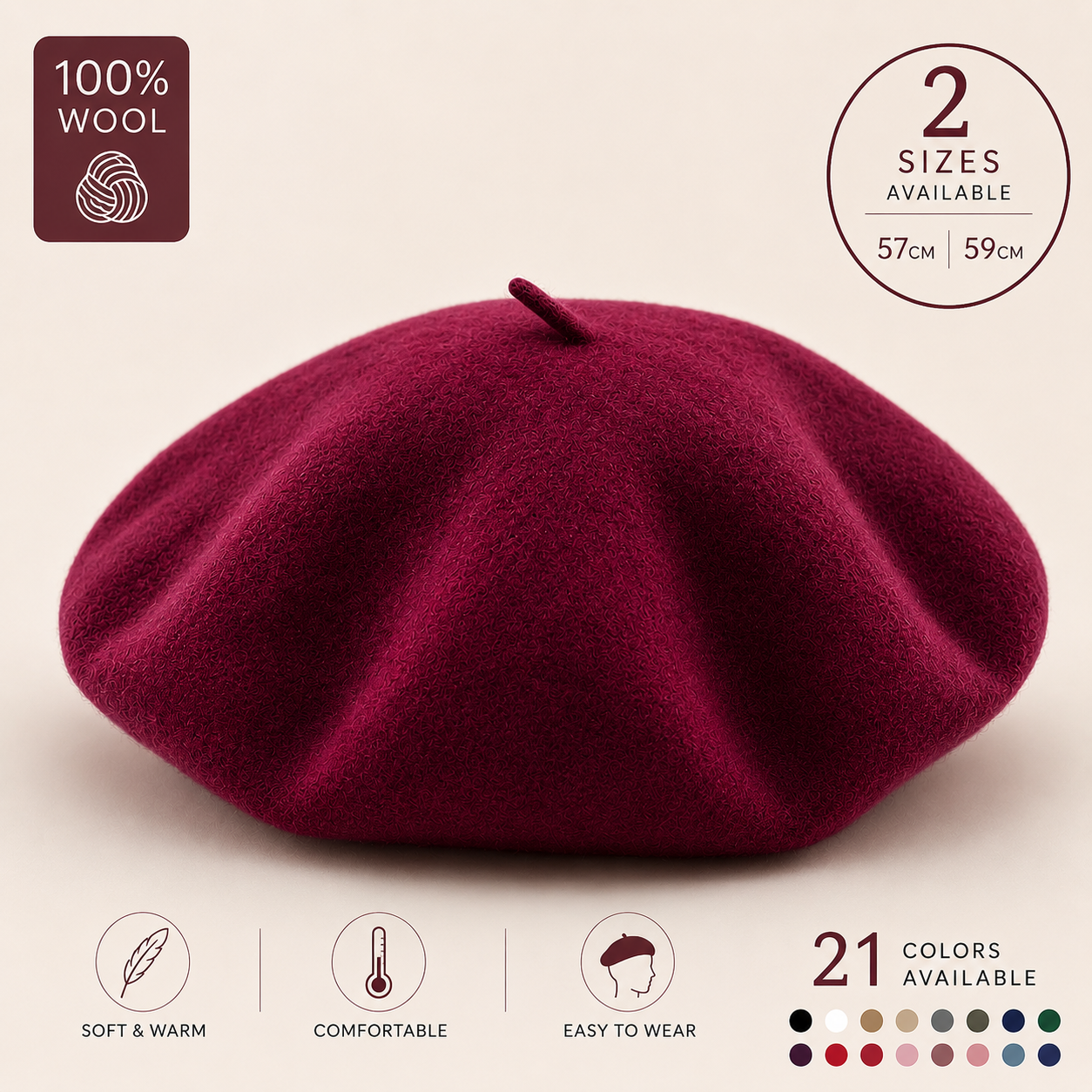 Beret French Wool - USPOP Women's 100% Wool French Beret