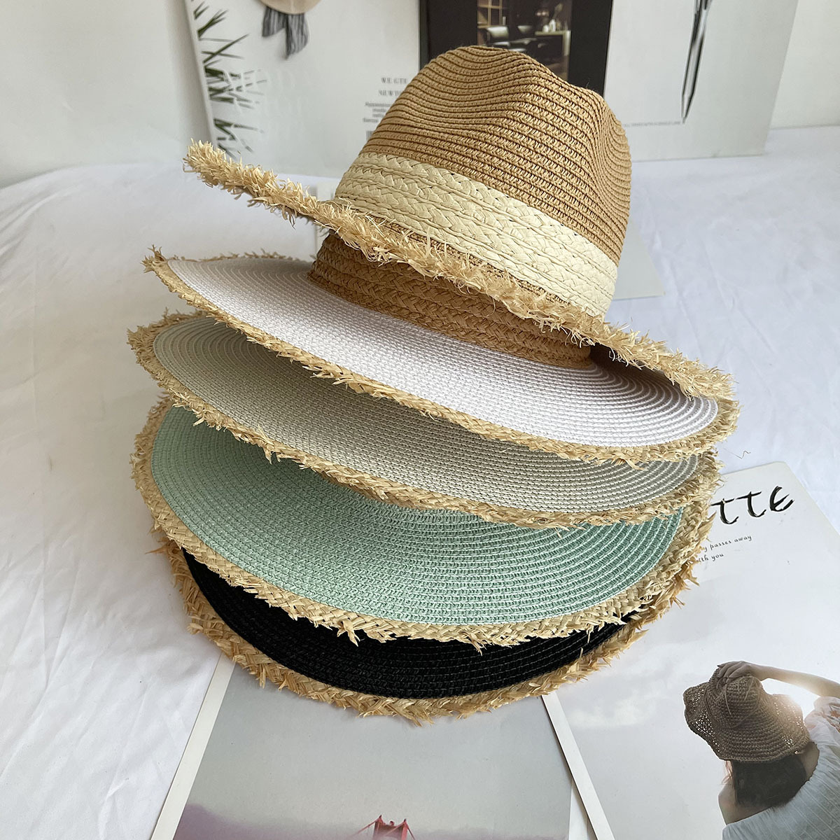 Fringed Brim Panama Hat Wide B - Cowboy Hat Straw ulasan dan harga